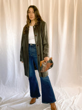Load image into Gallery viewer, Vintage Long Dark Brown Leather Jacket