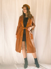 Load image into Gallery viewer, Vintage Long Brown Leather Coat