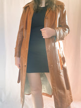 Load image into Gallery viewer, Vintage Long Brown Leather Coat