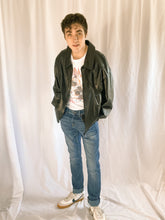 Load image into Gallery viewer, Vintage Black Leather Bomber Jacket