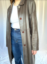 Load image into Gallery viewer, Vintage Long Dark Brown Leather Jacket