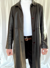 Load image into Gallery viewer, Vintage Long Dark Brown Leather Jacket